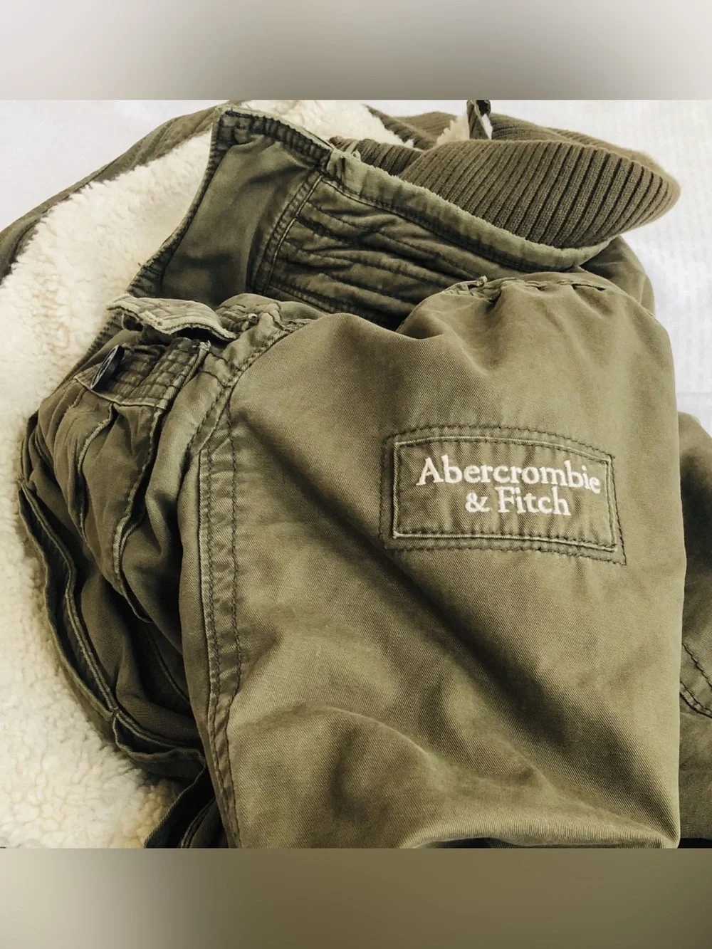 Abercrombie Fitch Cliff Mountain Sherpa Lined Twill Military Coat Olive Jacket M